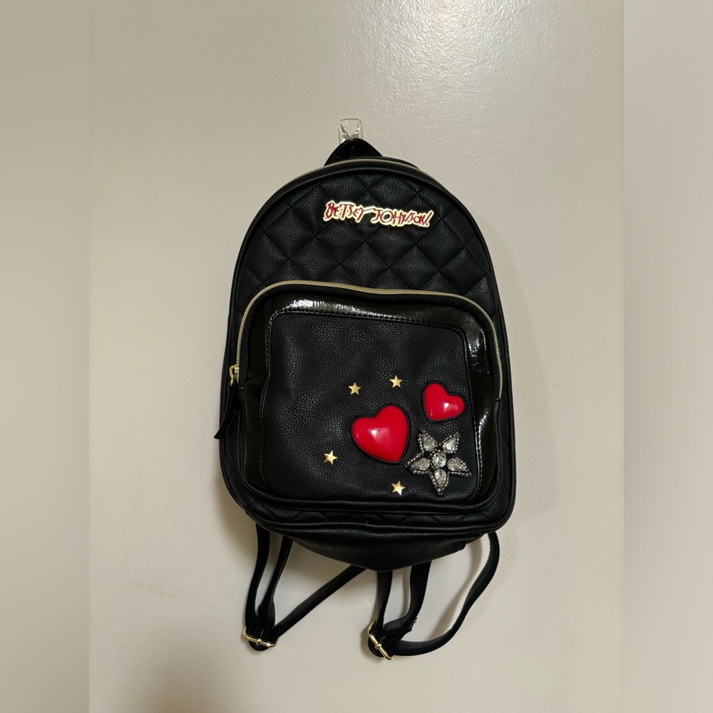 Betsey Johnson Black Backpack with Red Hearts